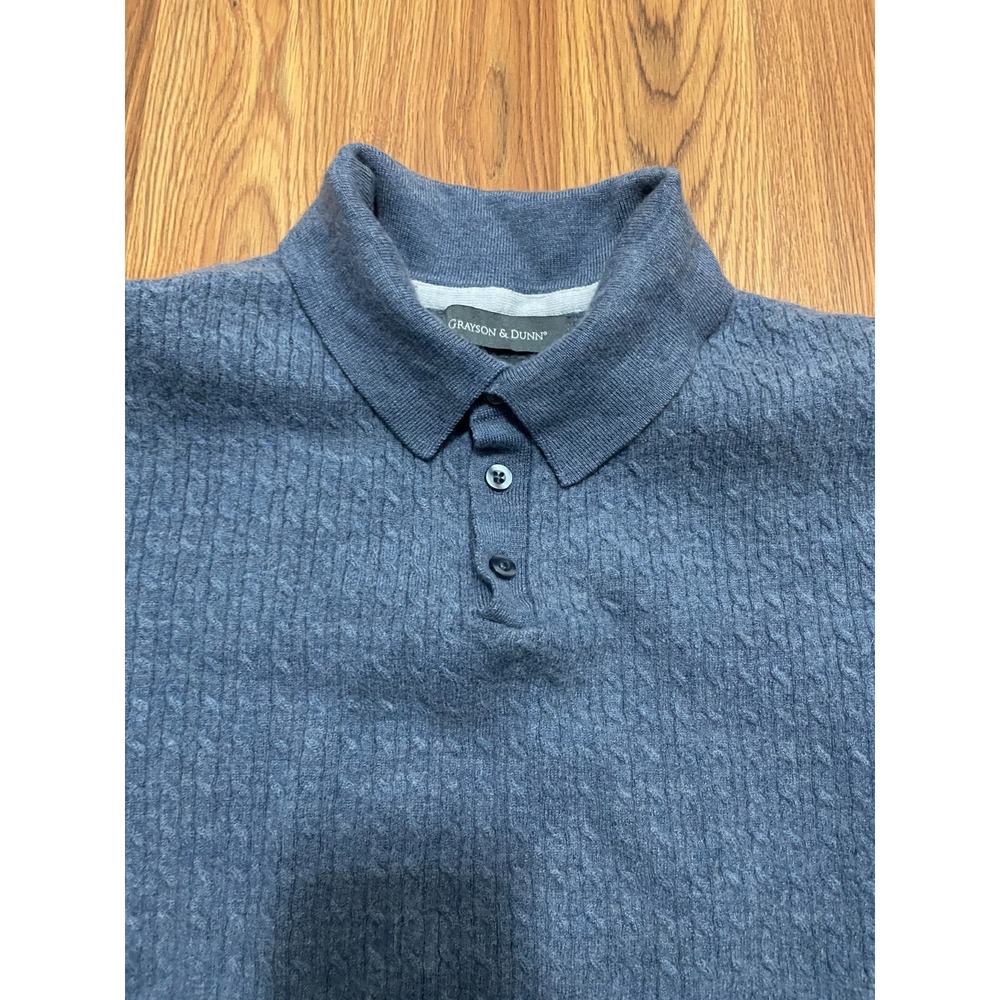 Grayson & Dunn Polo Mens Small Merino Wool Textured Knit Blue Slim Fit - Picture 3 of 9